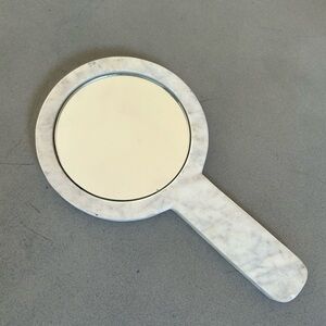 Marble Handheld Mirror Round 5” Vanity Long Handle Natural Veined Stone 9”